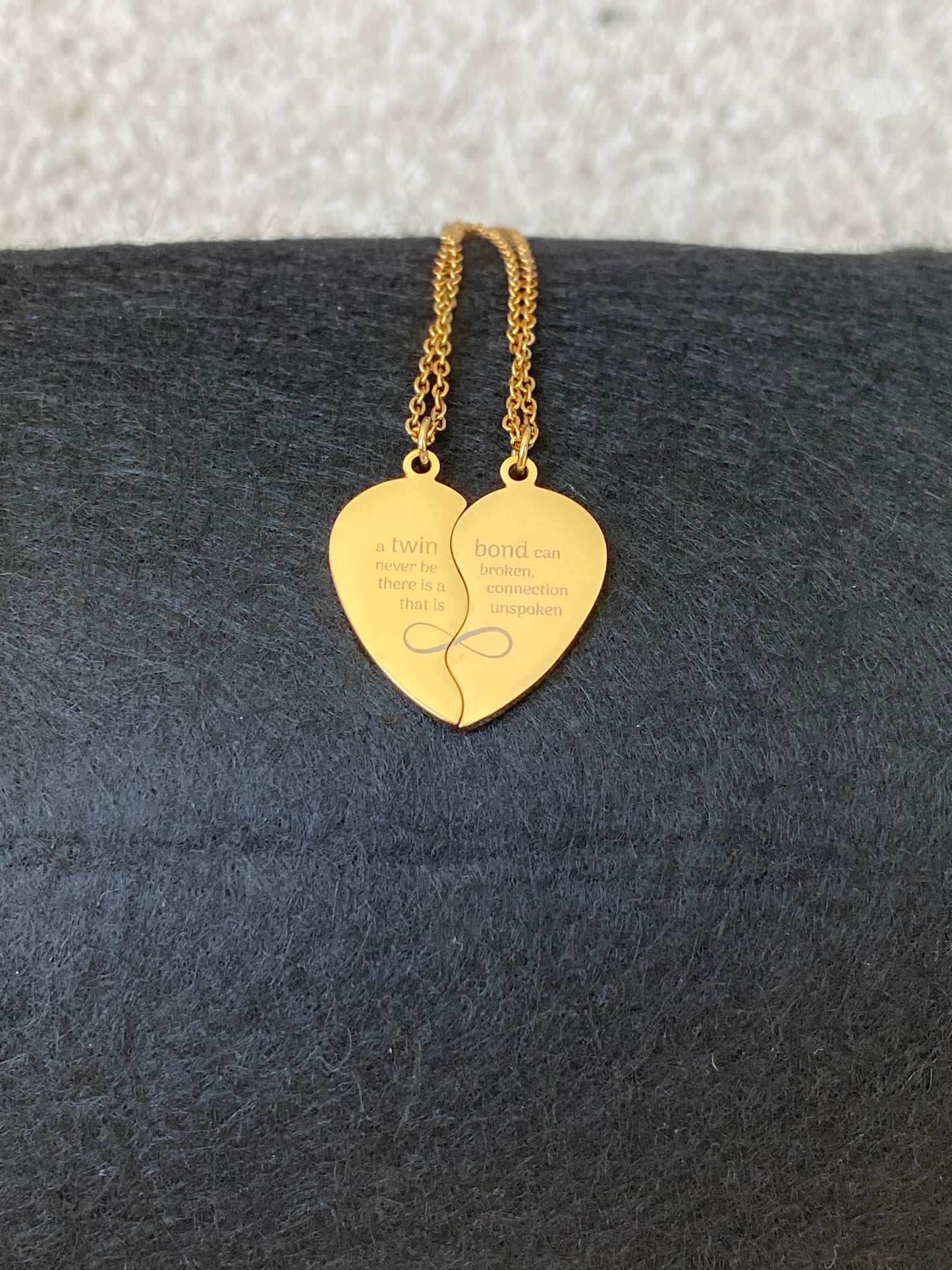 Twin Bond Break Apart Heart Necklace Set (Engraving)