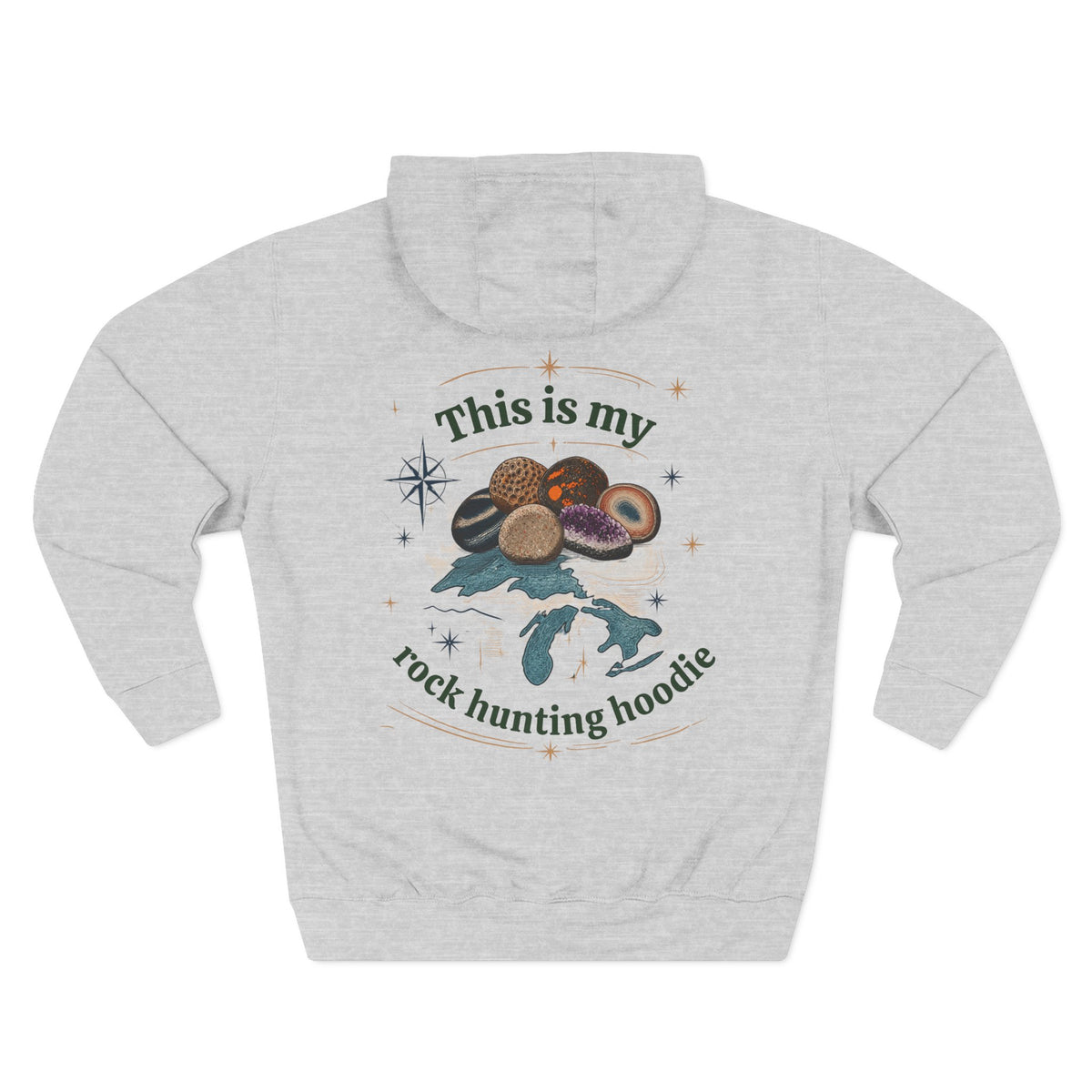 This Is My Rock Hunting Hoodie Fleece Hoodie, Michigan Rock Hounds, Rock Hunters, yooperlite, agate, petoskey stone, pudding stone, Leland blue, amethyst, club