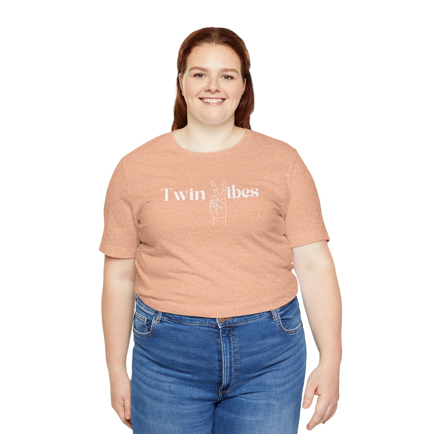 Twin Vibes T-Shirt — Minimal Peace Sign Graphic Tee for Twins & Moms of Twins