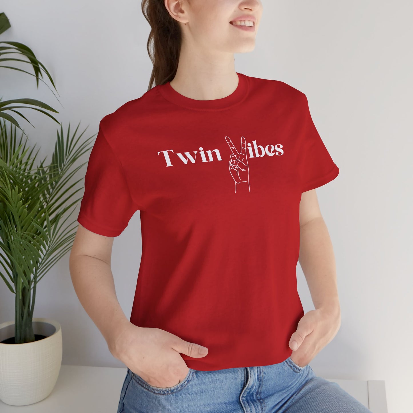 Twin Vibes T-Shirt — Minimal Peace Sign Graphic Tee for Twins & Moms of Twins