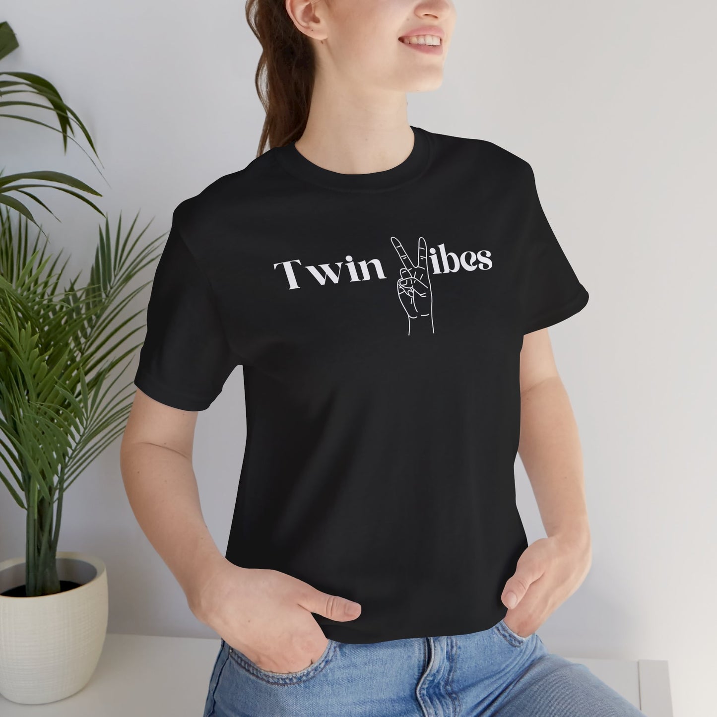 Twin Vibes T-Shirt — Minimal Peace Sign Graphic Tee for Twins & Moms of Twins