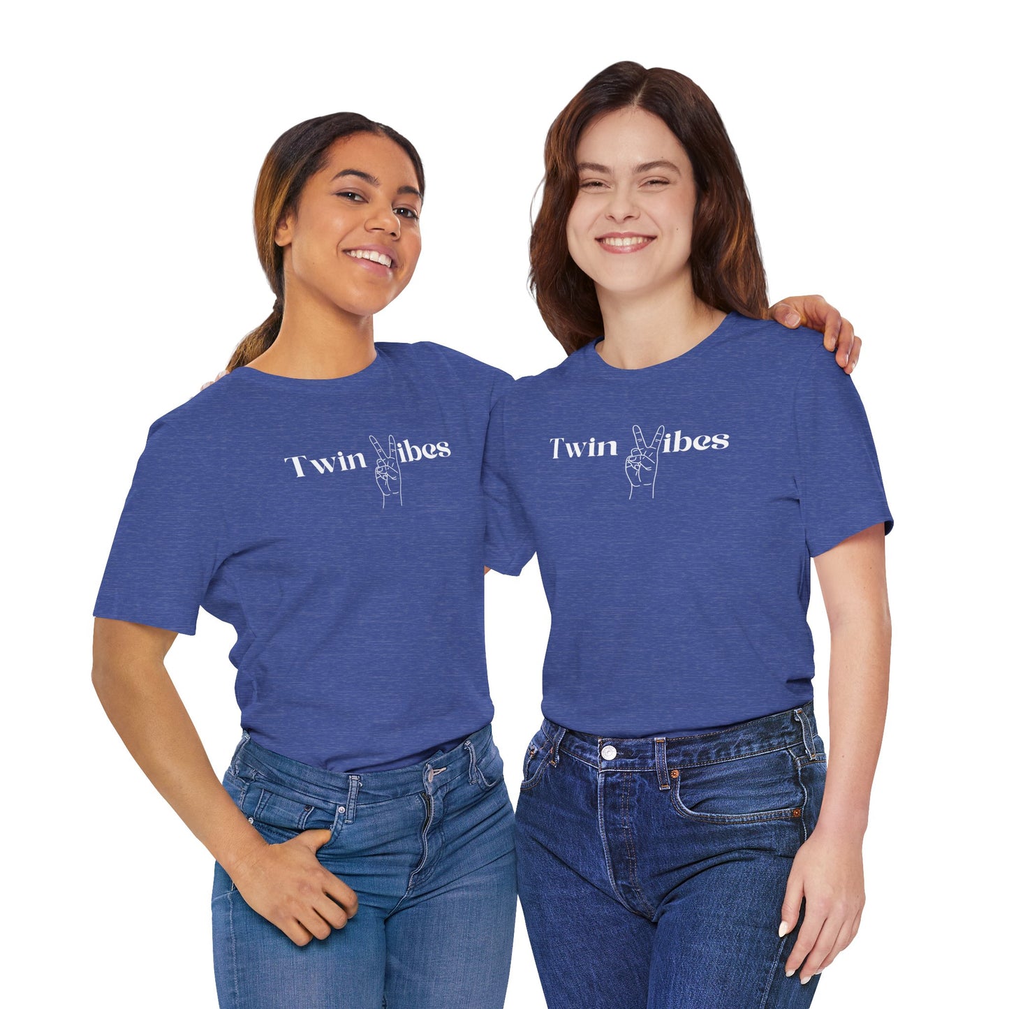 Twin Vibes T-Shirt — Minimal Peace Sign Graphic Tee for Twins & Moms of Twins