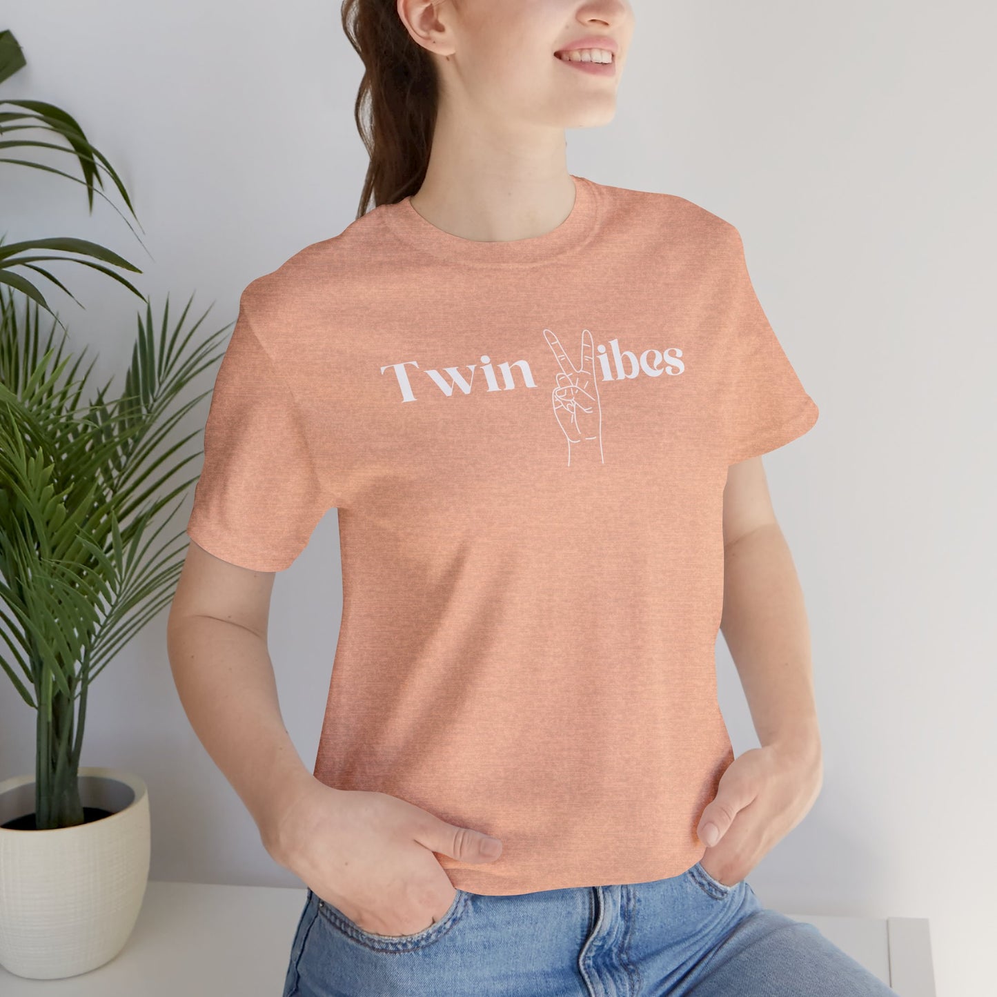 Twin Vibes T-Shirt — Minimal Peace Sign Graphic Tee for Twins & Moms of Twins