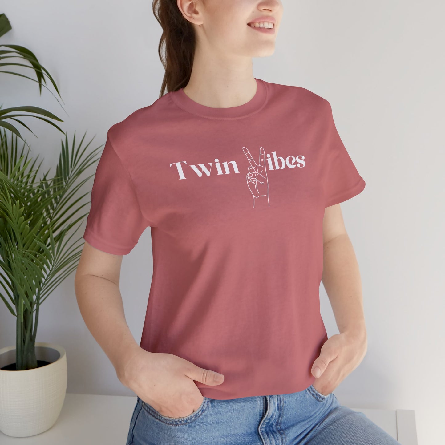 Twin Vibes T-Shirt — Minimal Peace Sign Graphic Tee for Twins & Moms of Twins