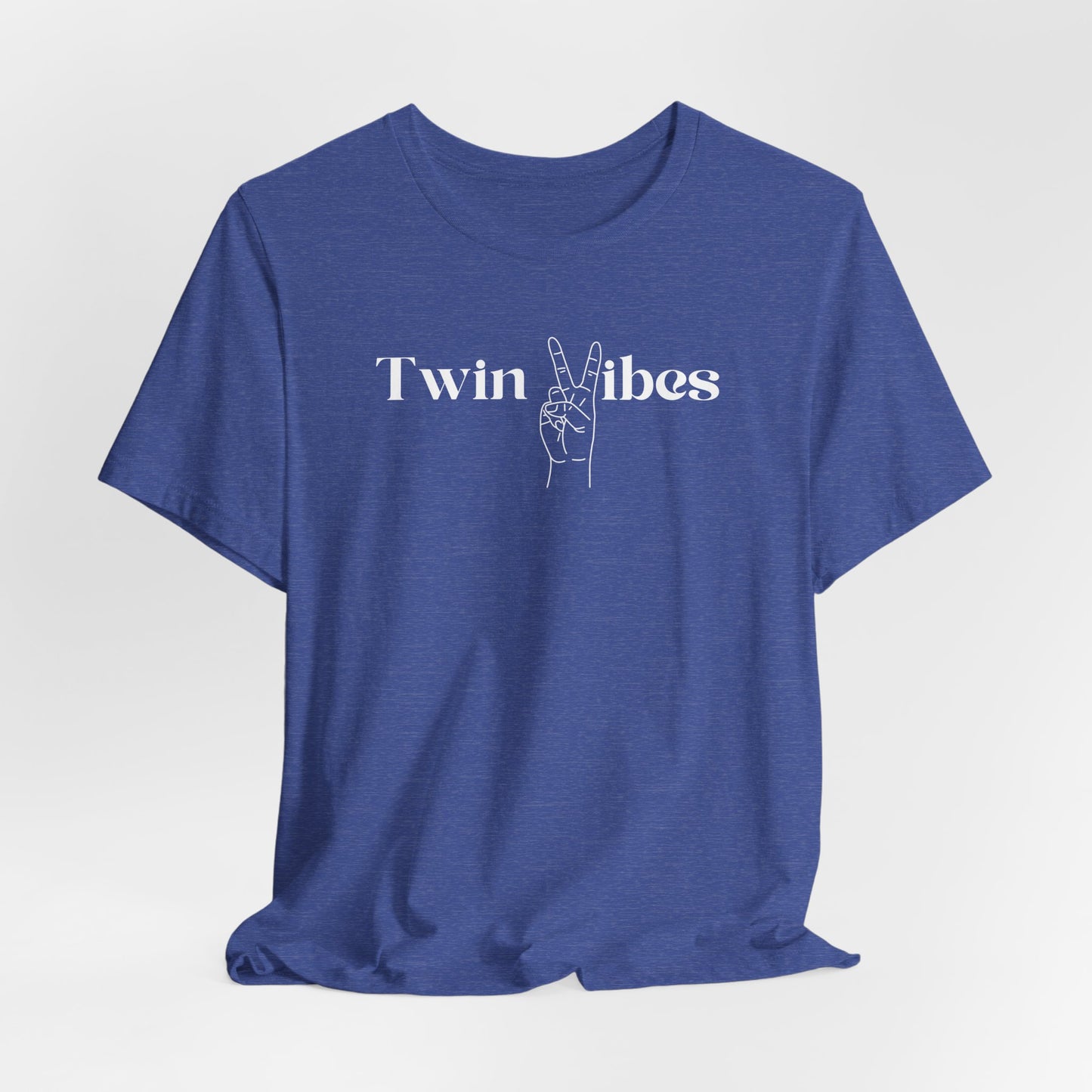 Twin Vibes T-Shirt — Minimal Peace Sign Graphic Tee for Twins & Moms of Twins