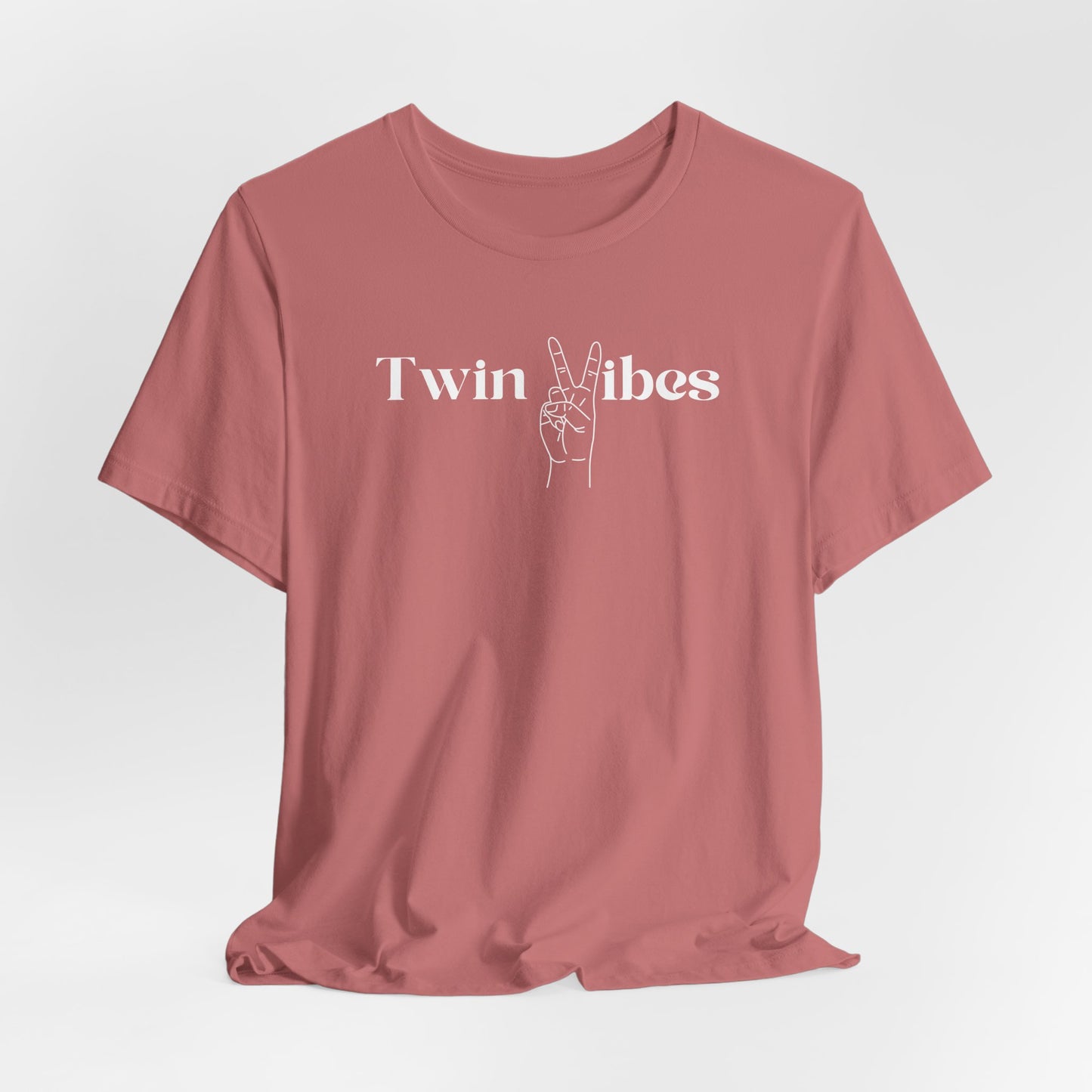 Twin Vibes T-Shirt — Minimal Peace Sign Graphic Tee for Twins & Moms of Twins