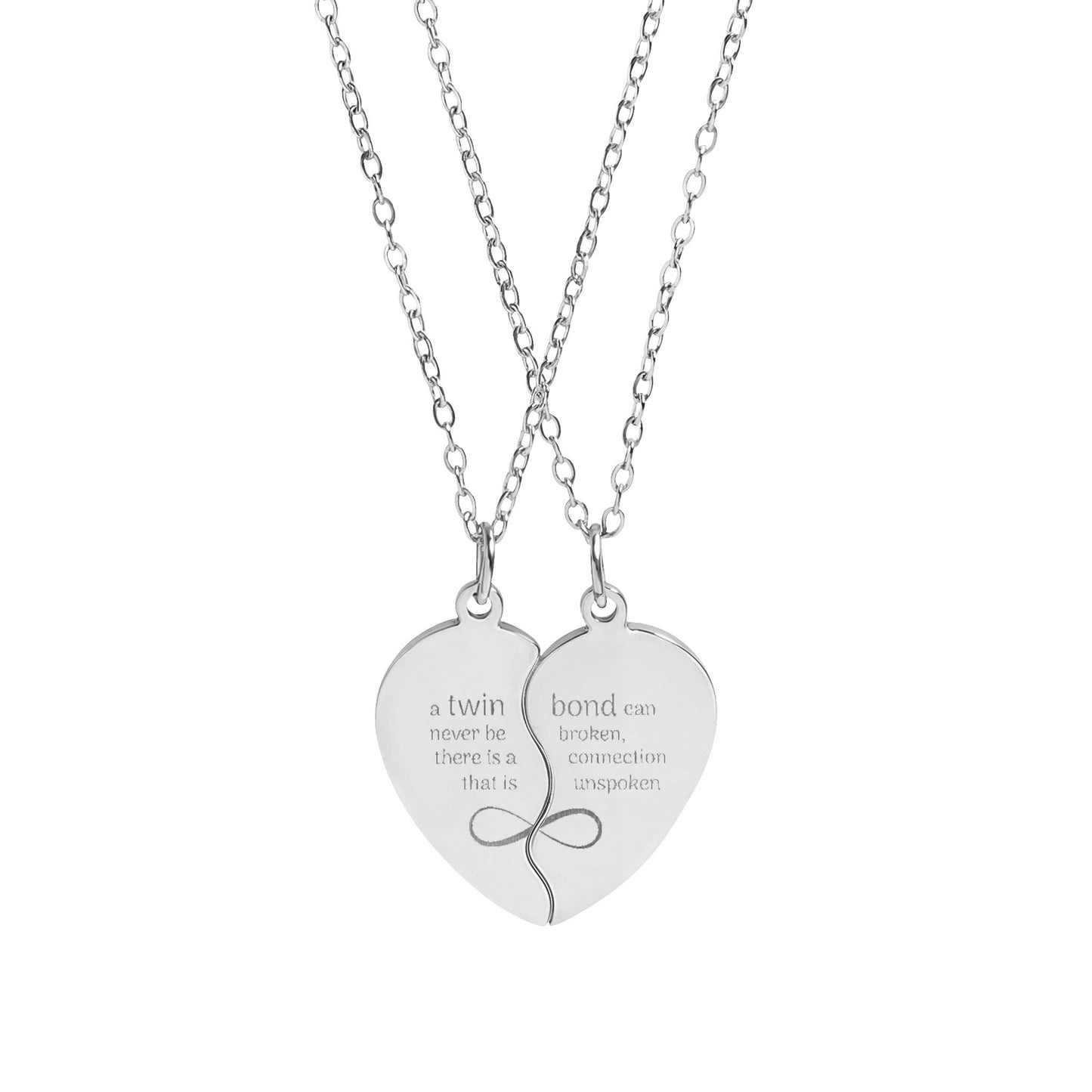 Twin Bond Break Apart Heart Necklace Set (Engraving)
