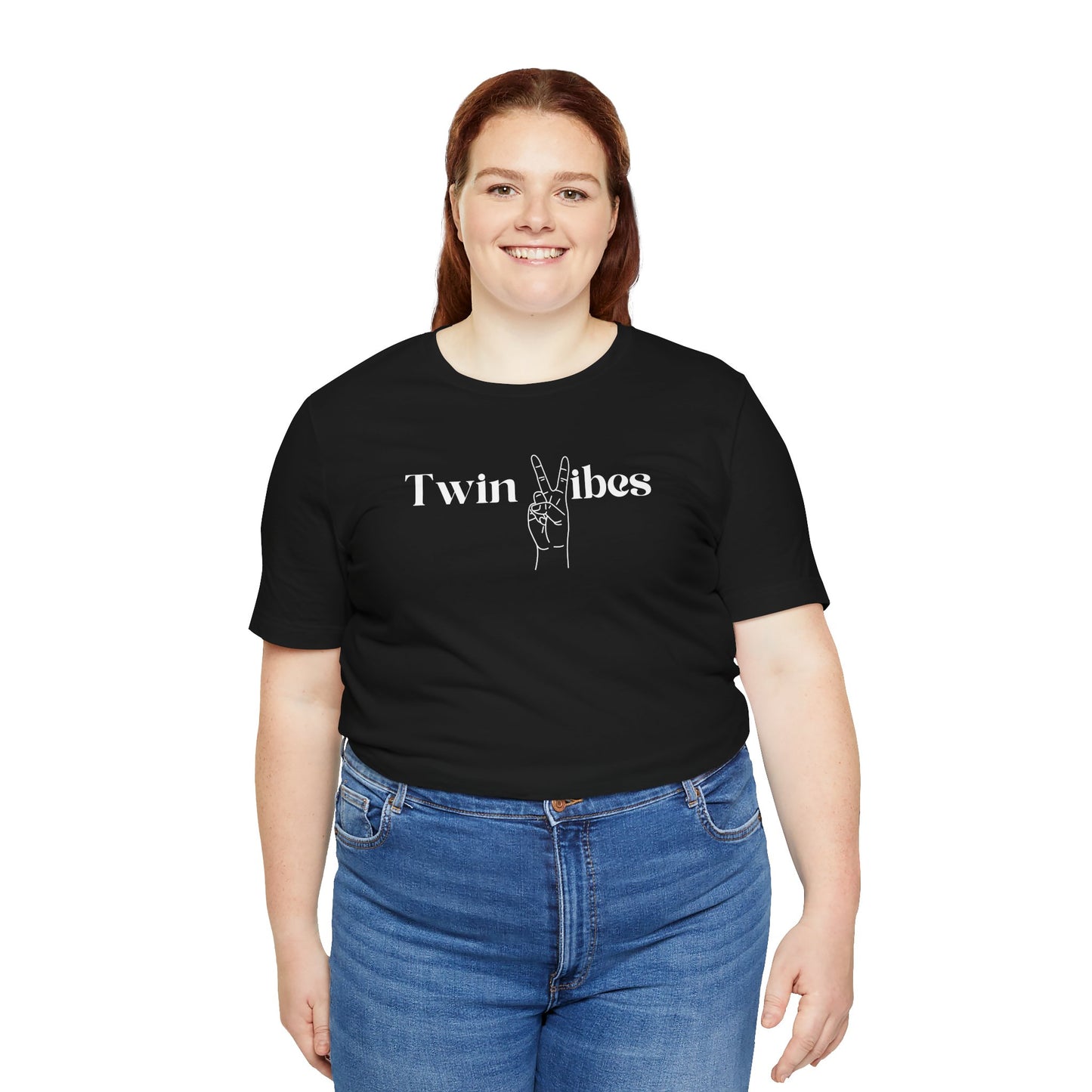 Twin Vibes T-Shirt — Minimal Peace Sign Graphic Tee for Twins & Moms of Twins