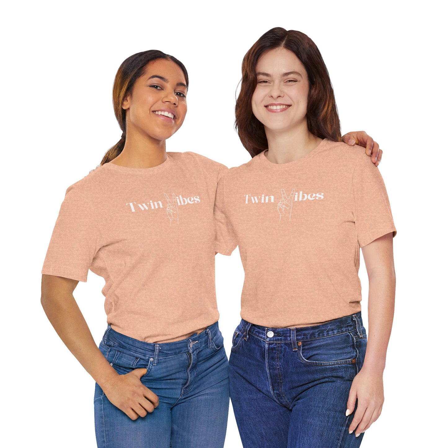 Twin Vibes T-Shirt — Minimal Peace Sign Graphic Tee for Twins & Moms of Twins