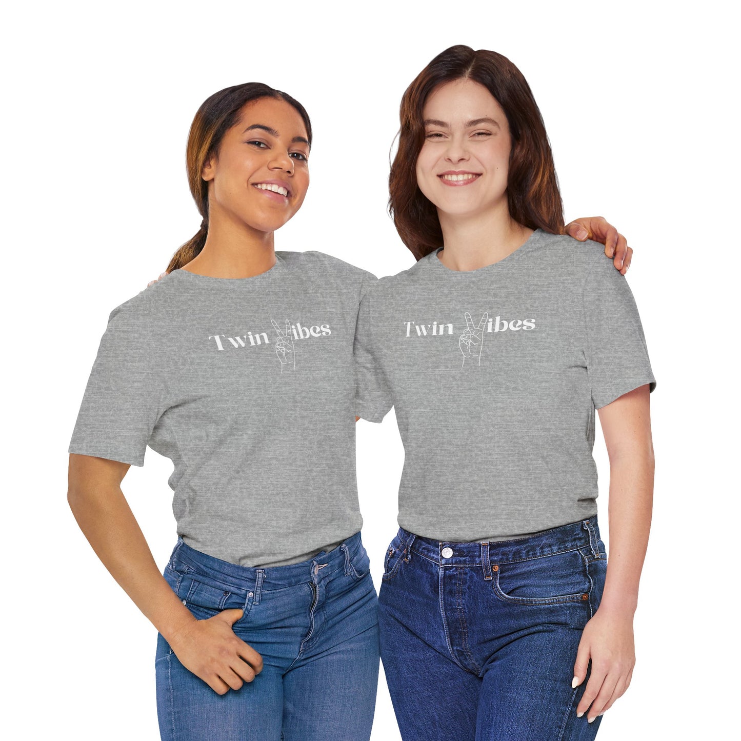 Twin Vibes T-Shirt — Minimal Peace Sign Graphic Tee for Twins & Moms of Twins
