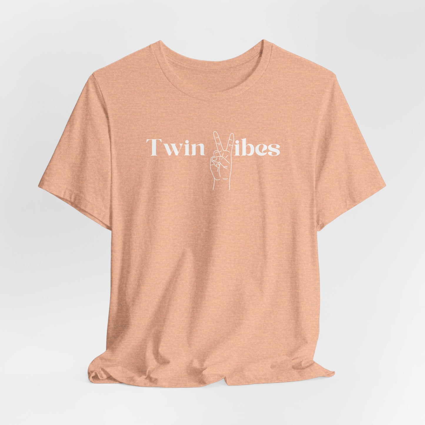 Twin Vibes T-Shirt — Minimal Peace Sign Graphic Tee for Twins & Moms of Twins