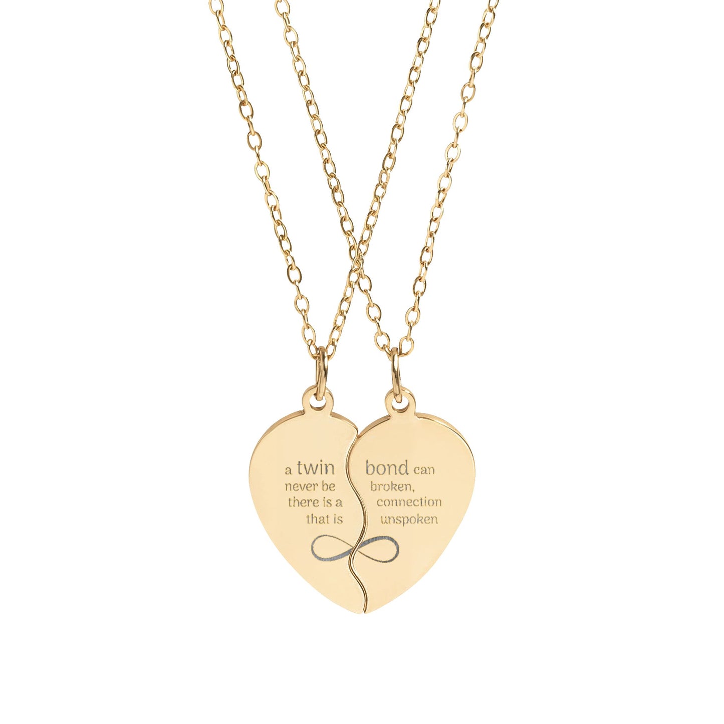 Twin Bond Break Apart Heart Necklace Set (Engraving)