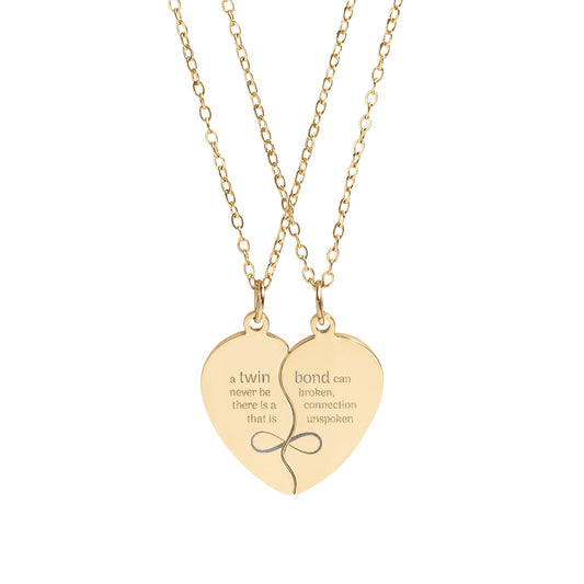 Twin Bond Break Apart Heart Necklace Set (Engraving)