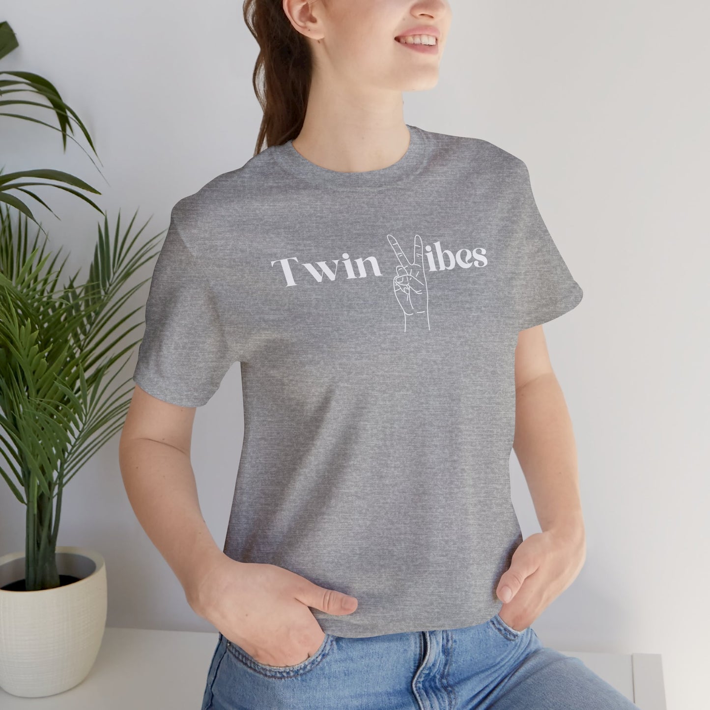 Twin Vibes T-Shirt — Minimal Peace Sign Graphic Tee for Twins & Moms of Twins