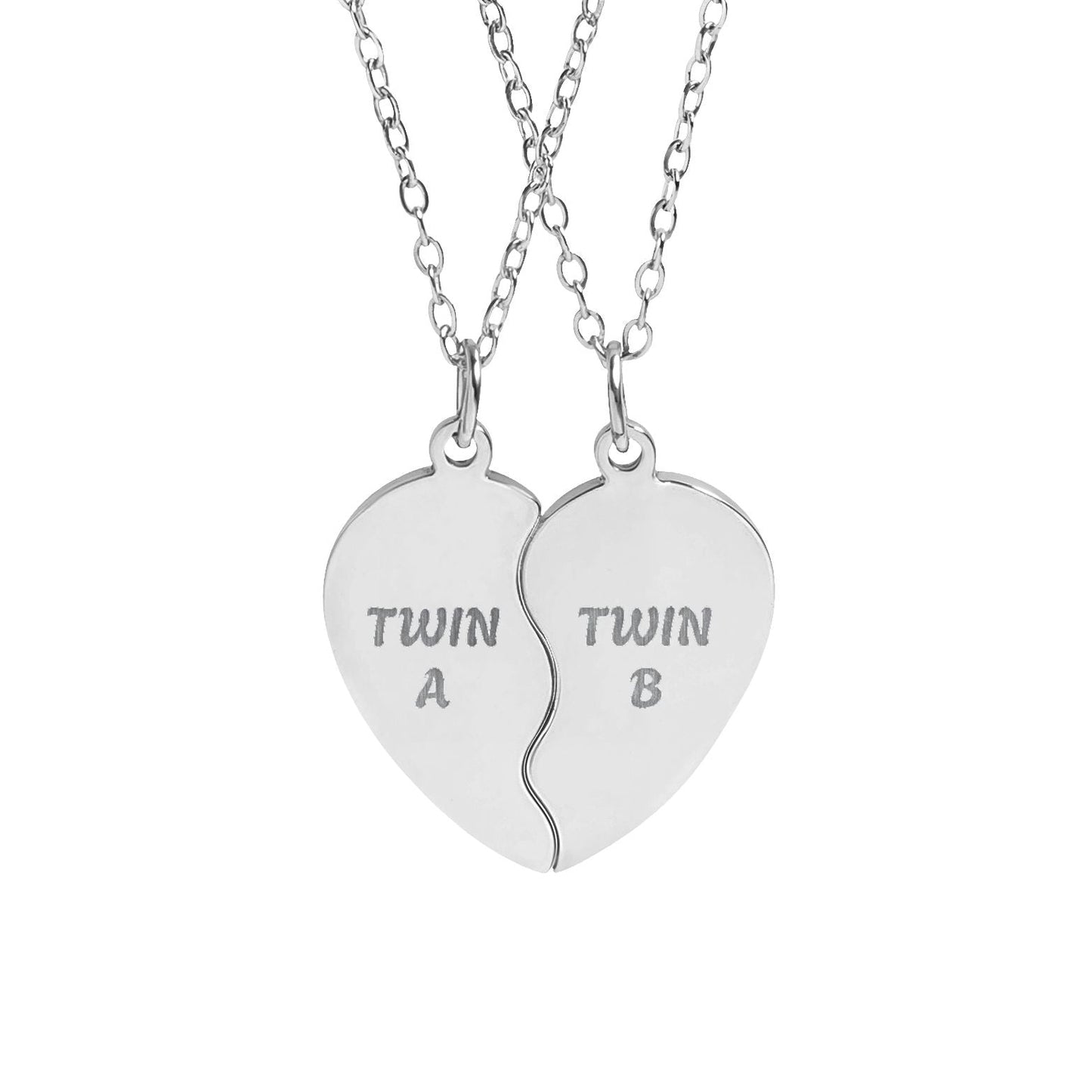 TWIN A and TWIN B Break Apart Heart Necklace Set (Engraving)