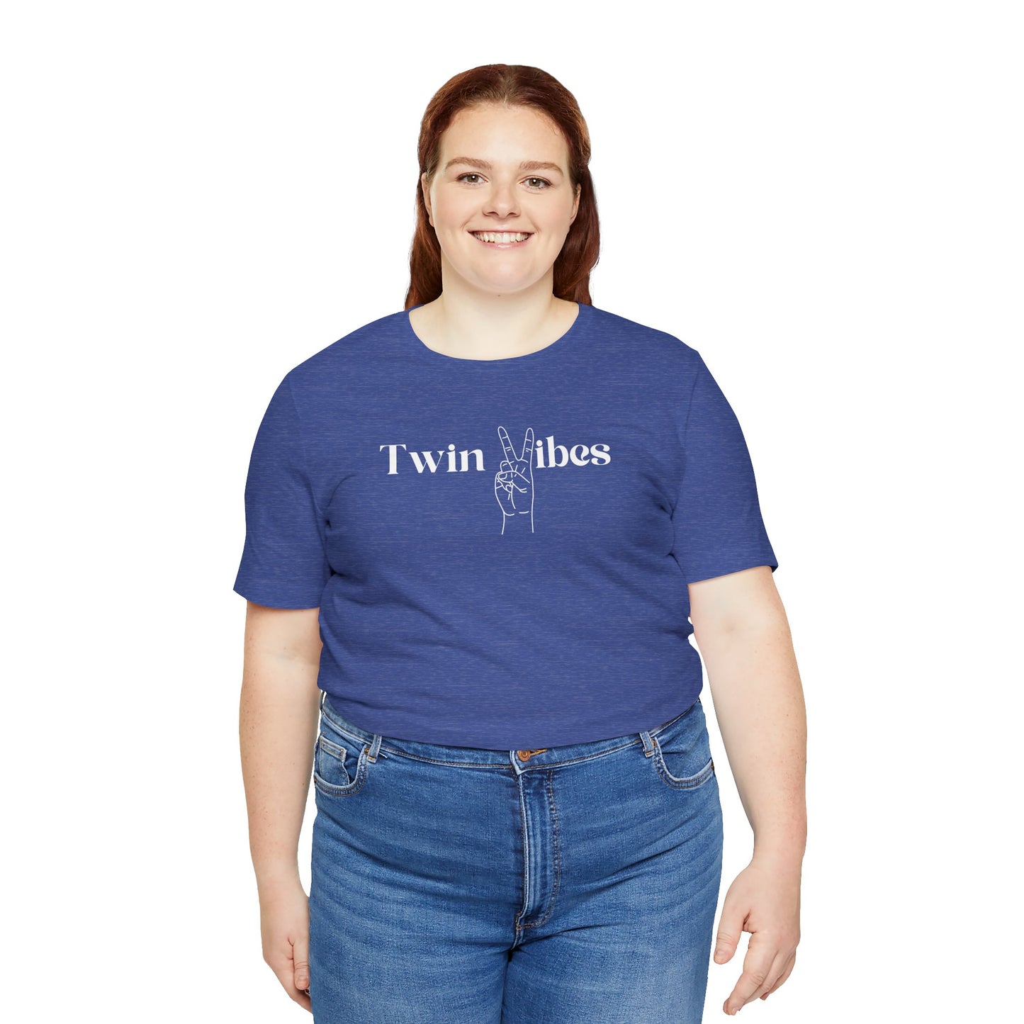 Twin Vibes T-Shirt — Minimal Peace Sign Graphic Tee for Twins & Moms of Twins
