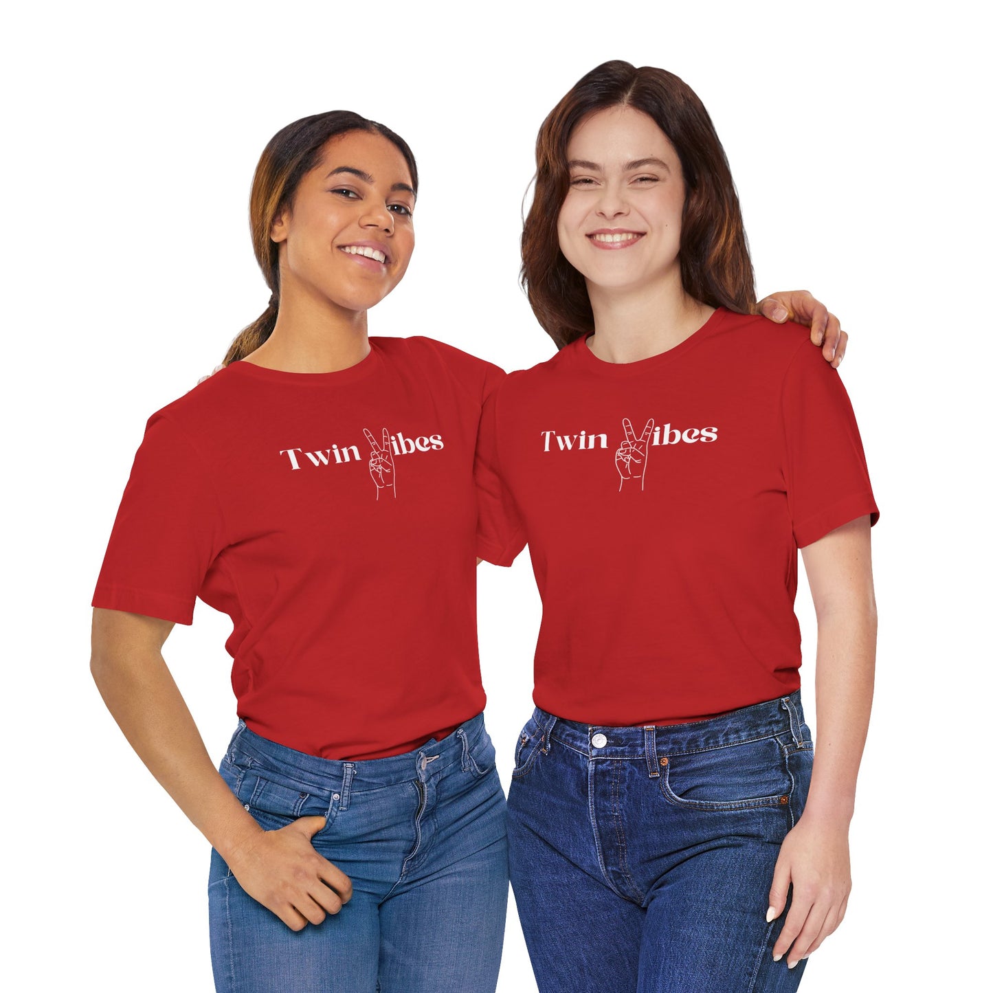 Twin Vibes T-Shirt — Minimal Peace Sign Graphic Tee for Twins & Moms of Twins