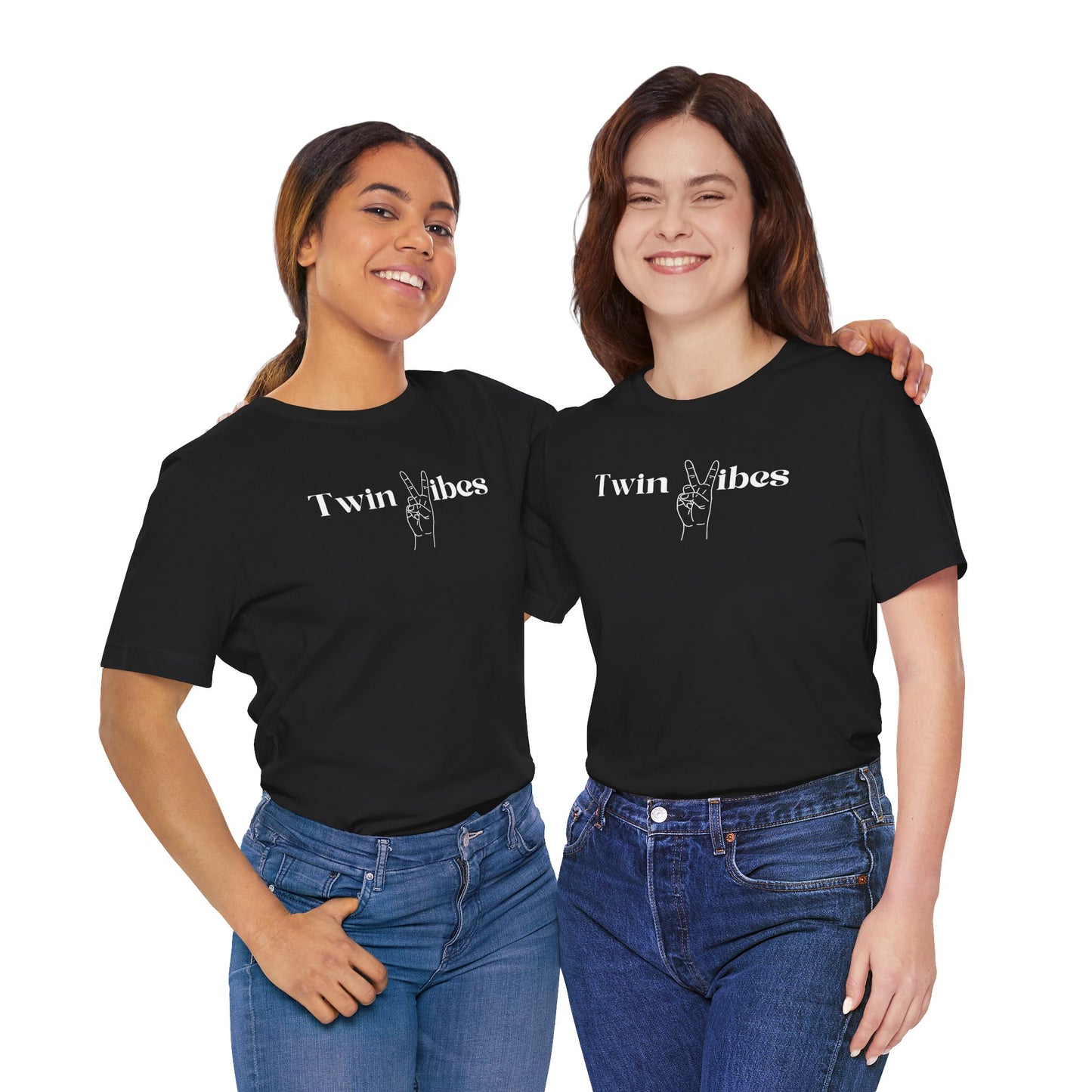 Twin Vibes T-Shirt — Minimal Peace Sign Graphic Tee for Twins & Moms of Twins
