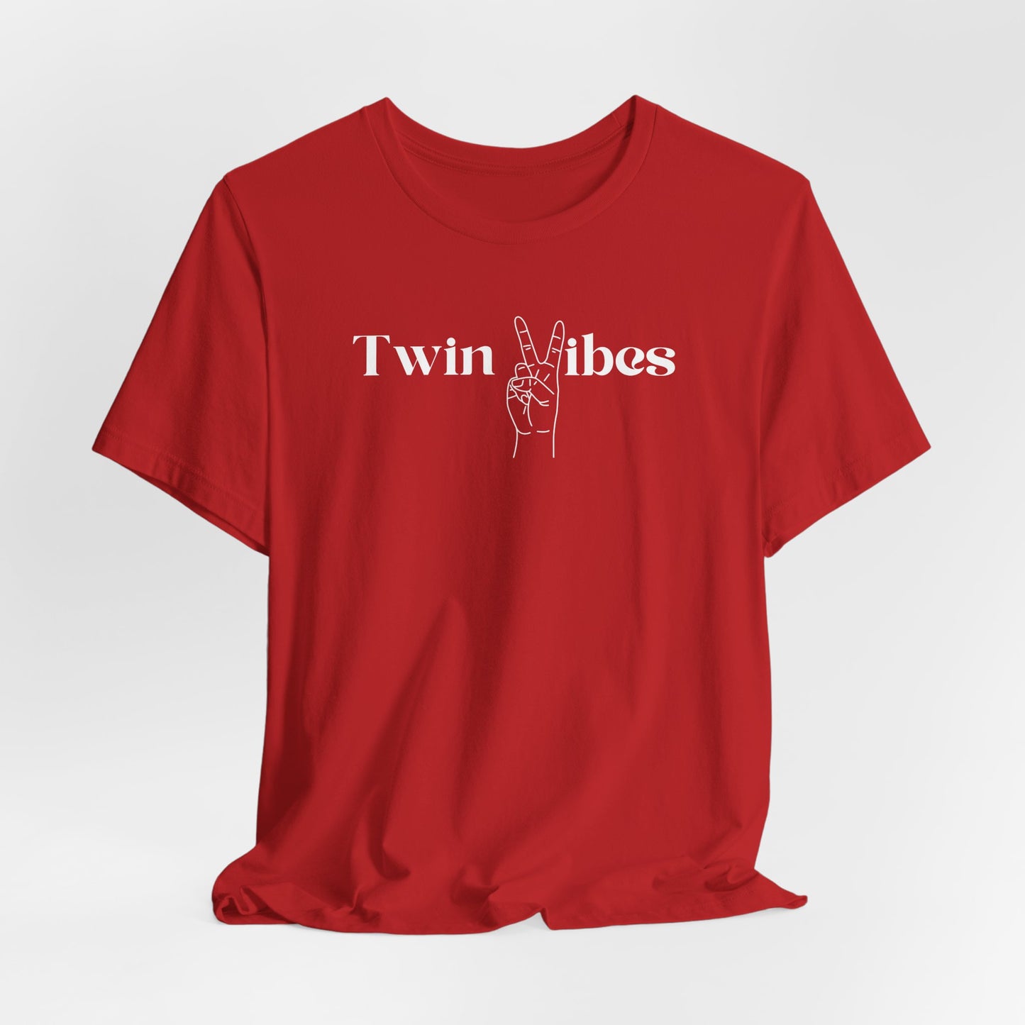 Twin Vibes T-Shirt — Minimal Peace Sign Graphic Tee for Twins & Moms of Twins