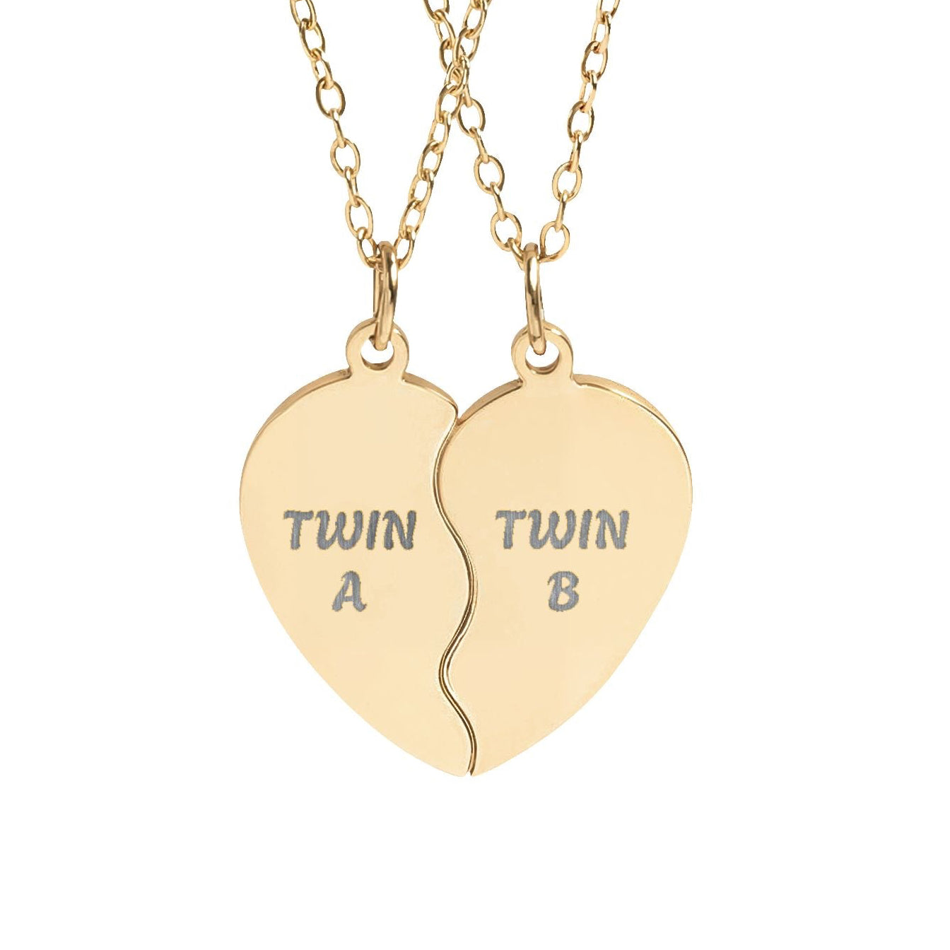 TWIN A and TWIN B Break Apart Heart Necklace Set (Engraving)