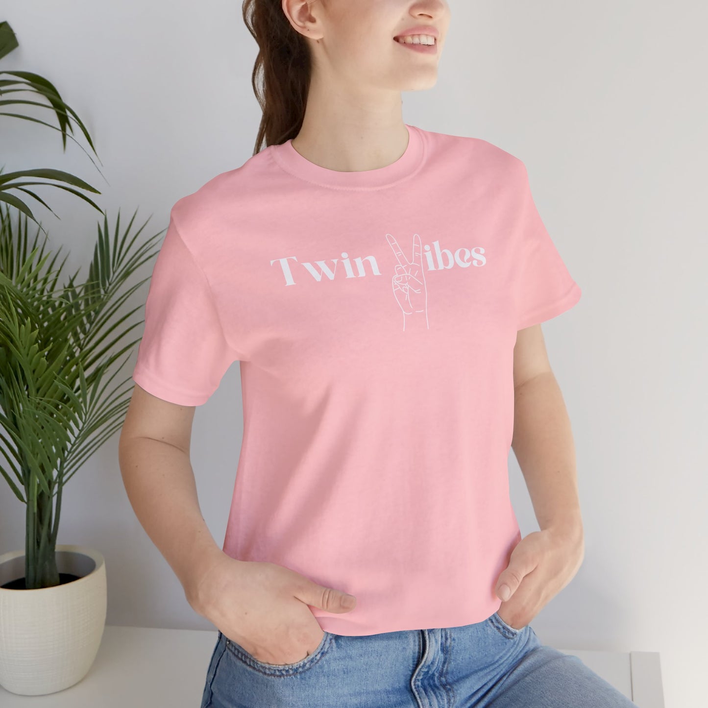 Twin Vibes T-Shirt — Minimal Peace Sign Graphic Tee for Twins & Moms of Twins