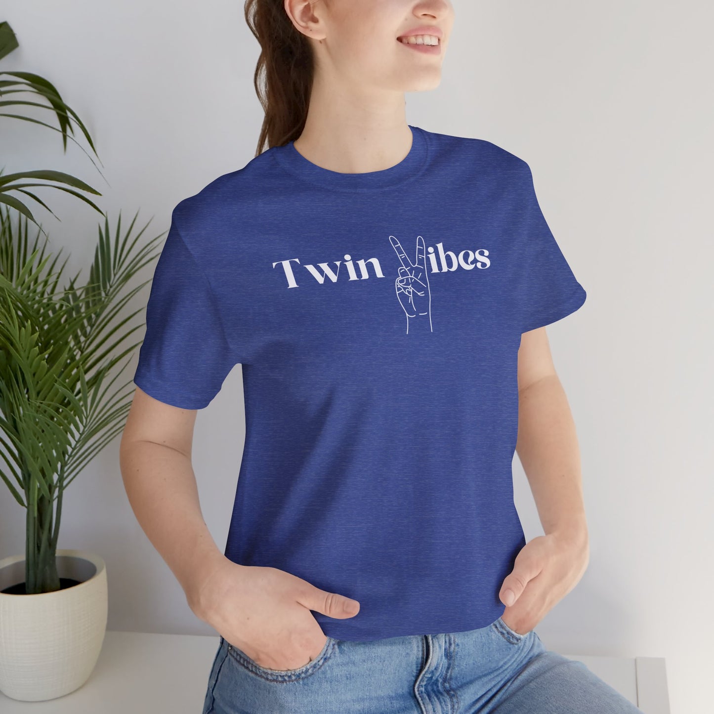 Twin Vibes T-Shirt — Minimal Peace Sign Graphic Tee for Twins & Moms of Twins