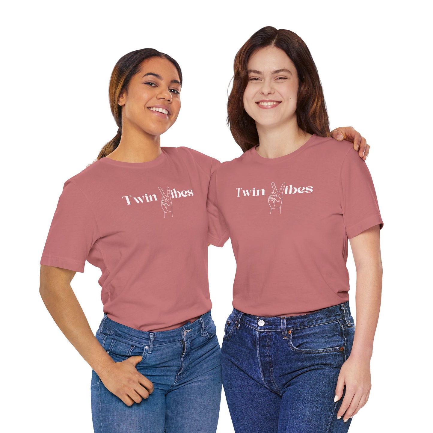 Twin Vibes T-Shirt — Minimal Peace Sign Graphic Tee for Twins & Moms of Twins
