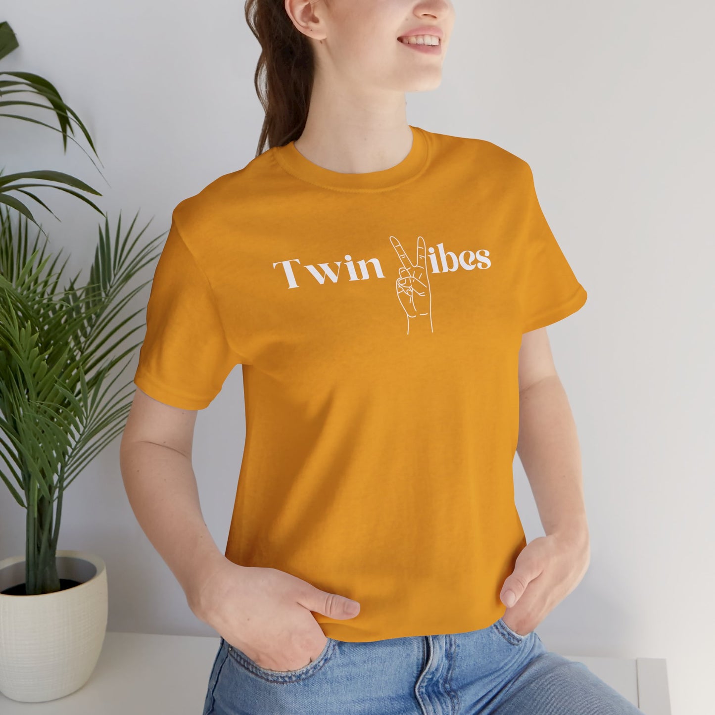 Twin Vibes T-Shirt — Minimal Peace Sign Graphic Tee for Twins & Moms of Twins