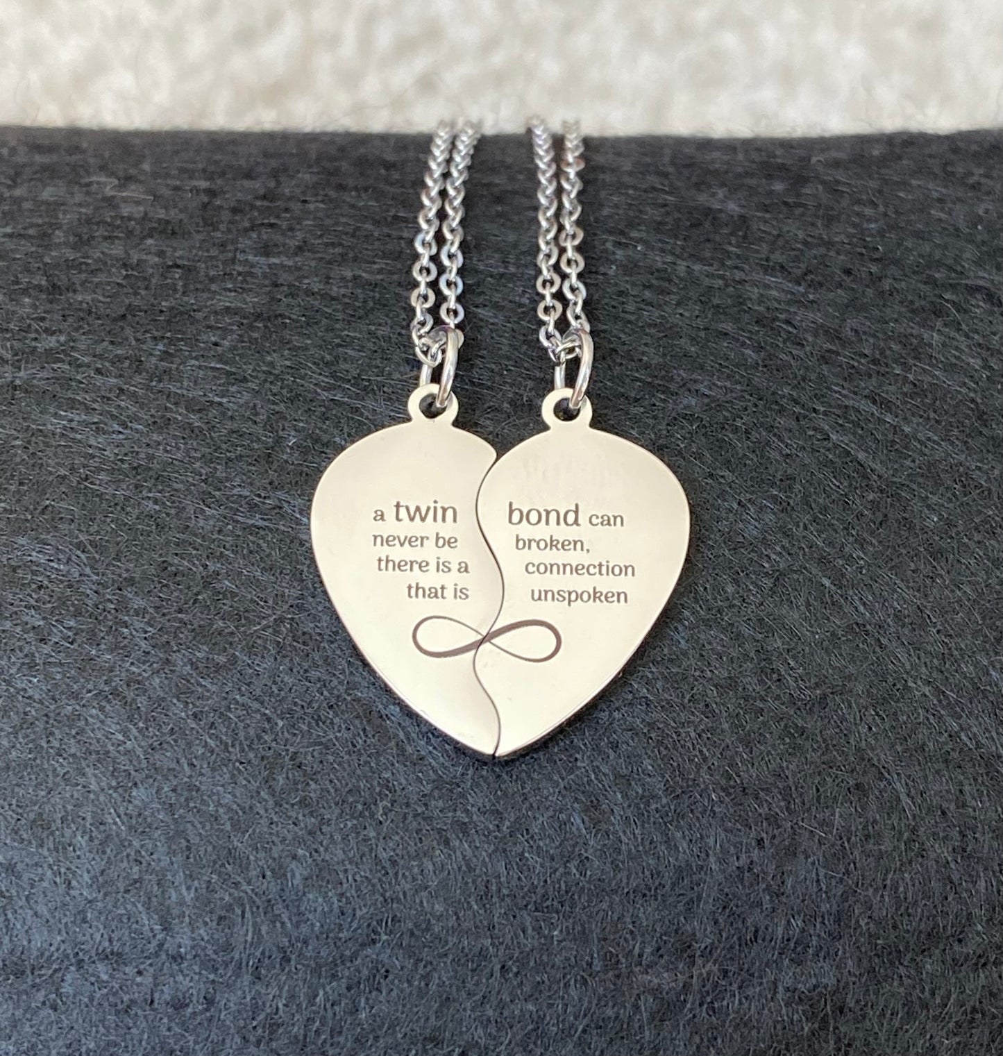Twin Bond Break Apart Heart Necklace Set (Engraving)