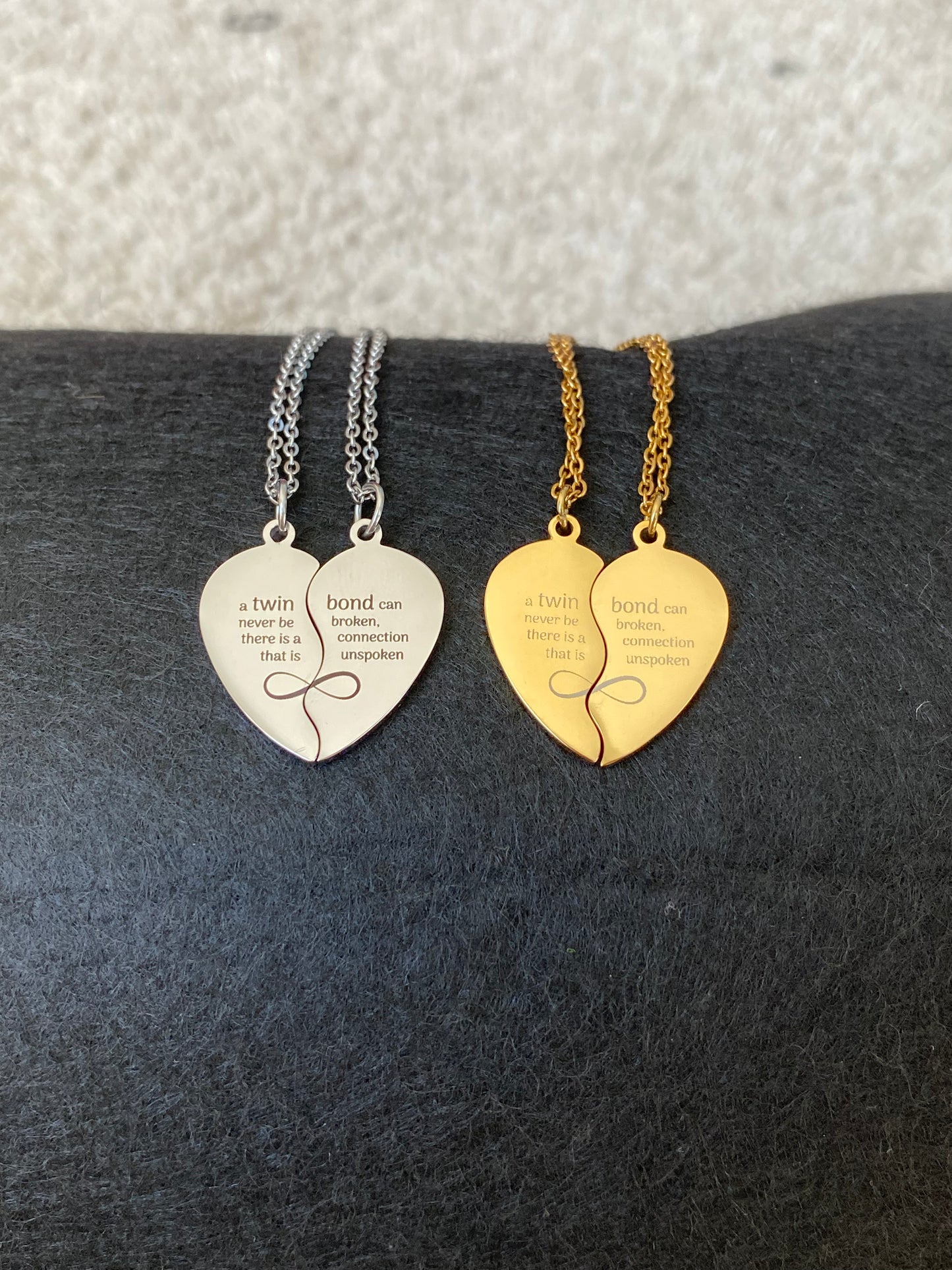 Twin Bond Break Apart Heart Necklace Set (Engraving)